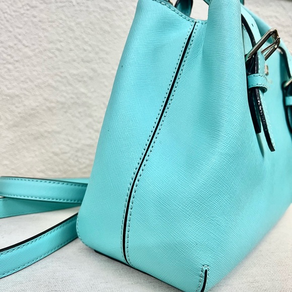 Kate Spade Aqua blue leather bag crossbody strap purse gold hardware - Picture 5 of 14
